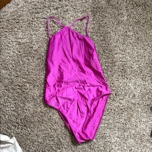 Faithfull The Brand Magenta One-Piece Halter Swimsuit